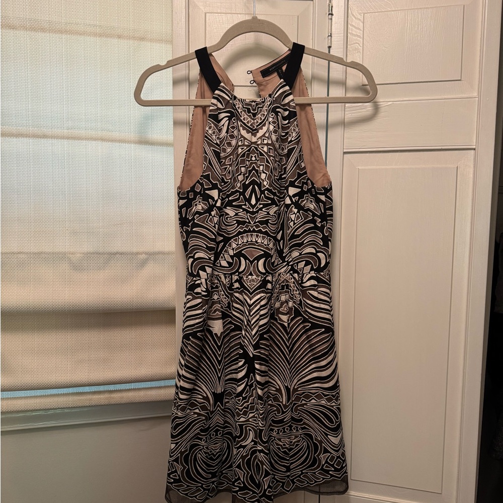 BCBGMaxAzria Black and Cream Backless Dress